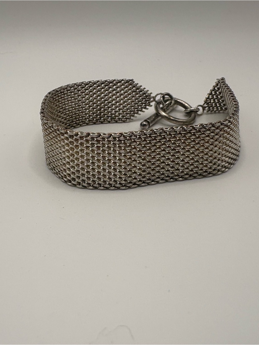 925 Sterling Silver Wide Woven Mesh Bracelet Toggle Clasp 7.5” 18g